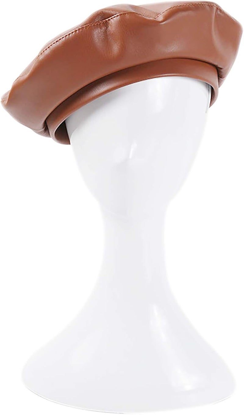 MINGSEECESS Women PU Leather French Black Beret Hat Causal Beanie Hat - Image 2
